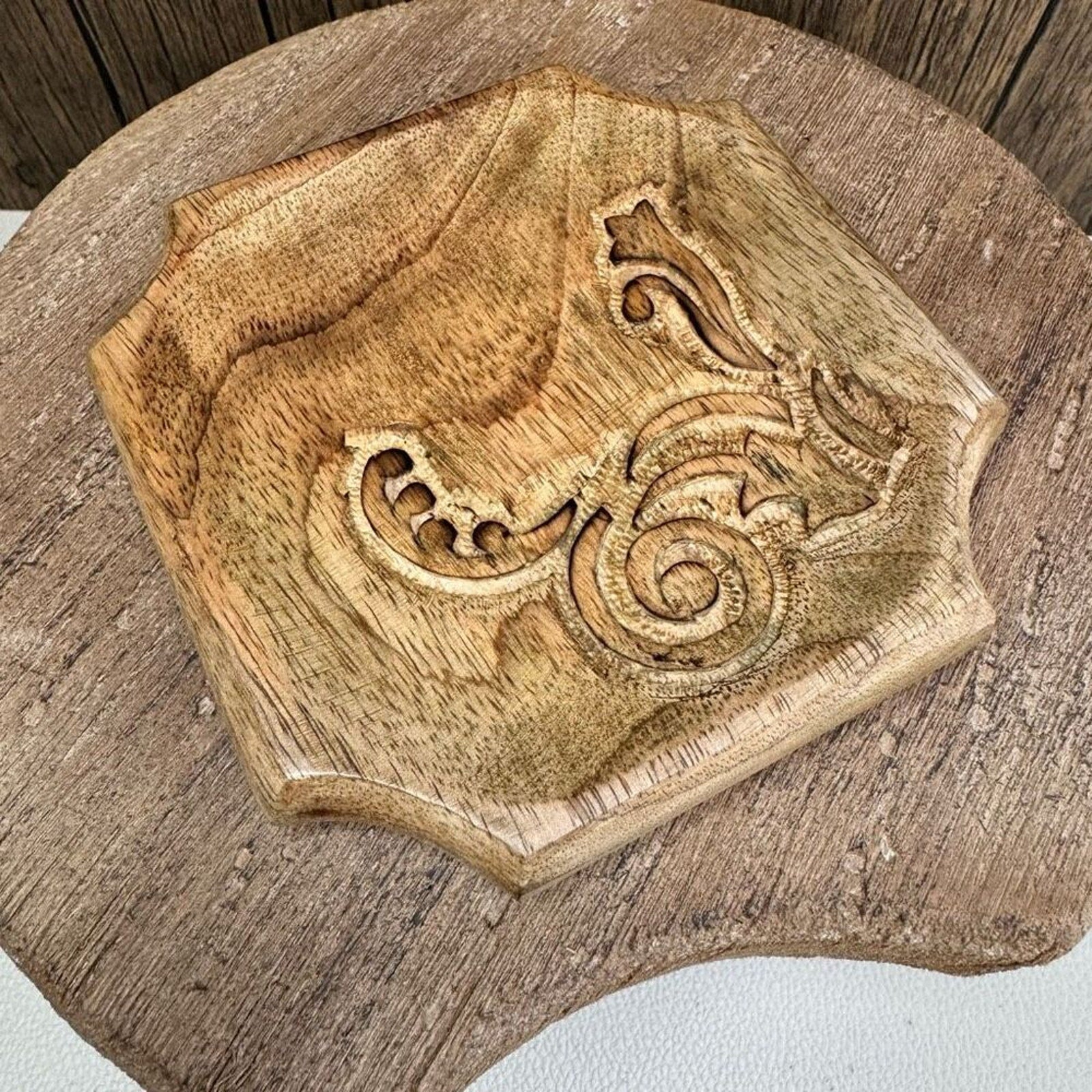 Wood Trinket Tray Mango Carved Wood Home Decor Gift NEW Fast ShiP