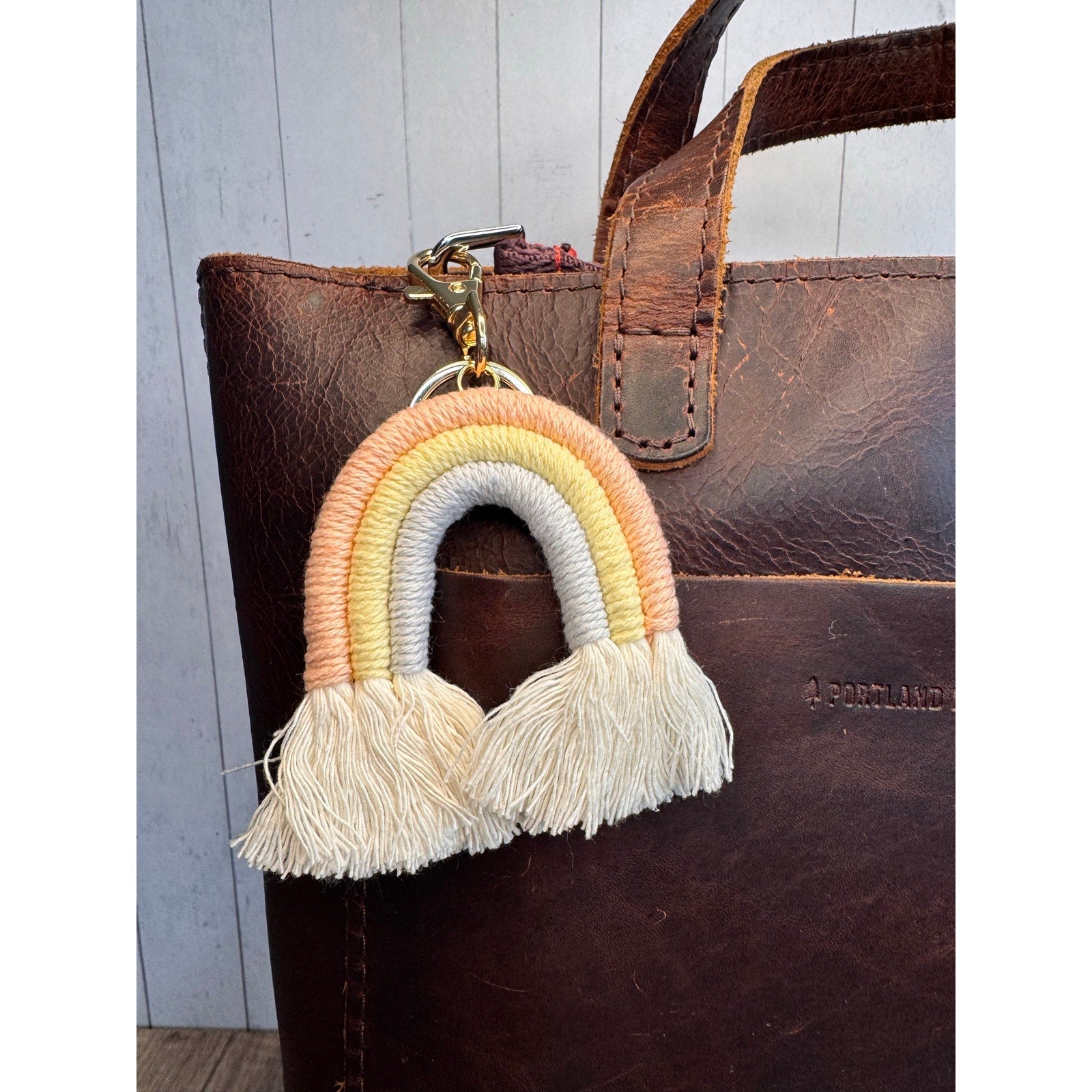Macrame Rainbow Purse Charm Macrame KeychainPink Yellow Lavender Rainbow