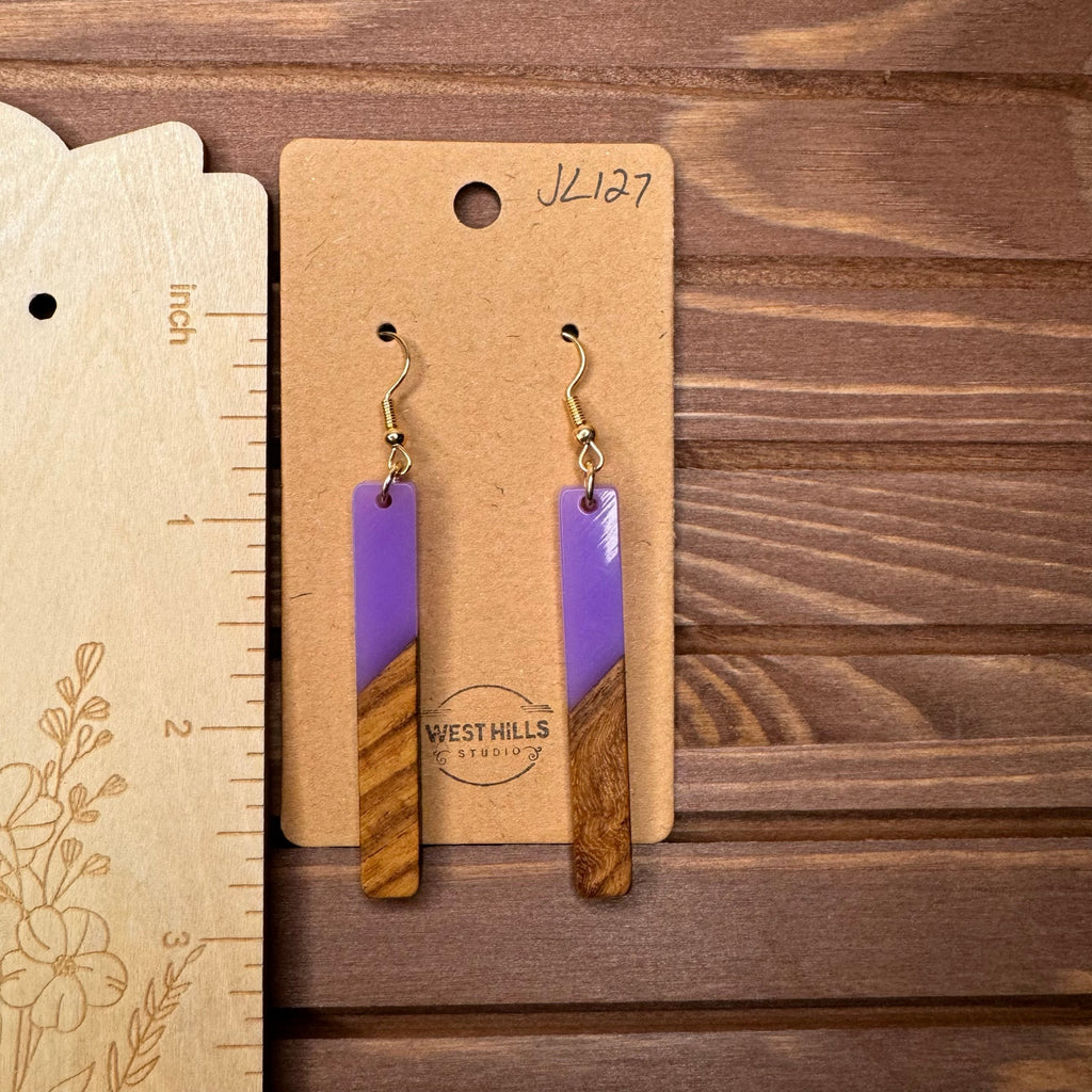 Purple Earrings Resin Wood Earrings Dangle Boho Earrings Fast Ship NEW