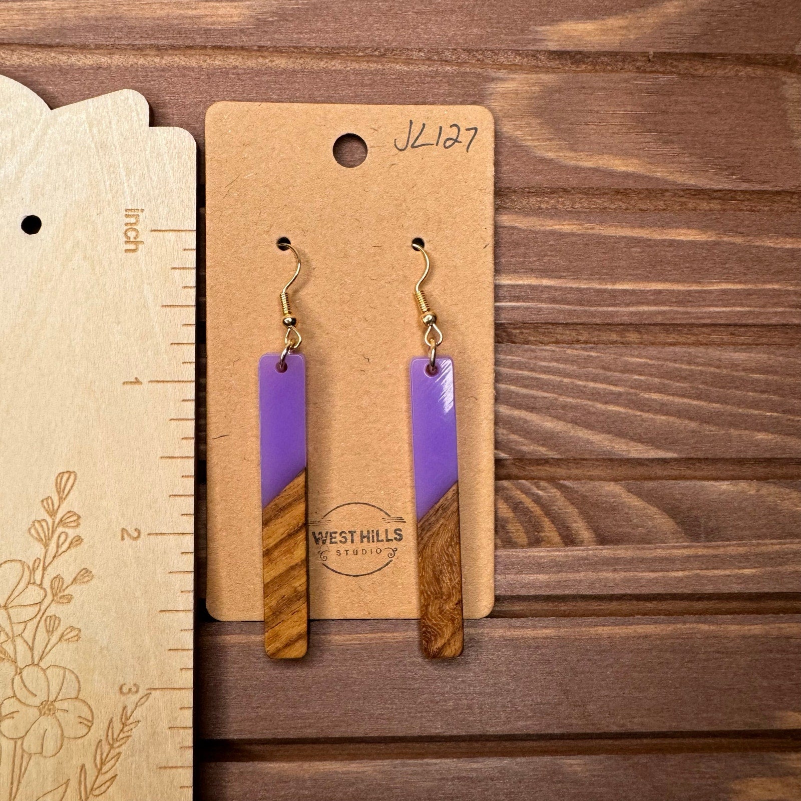 Purple Earrings Resin Wood Earrings Dangle Boho Earrings Fast Ship NEW