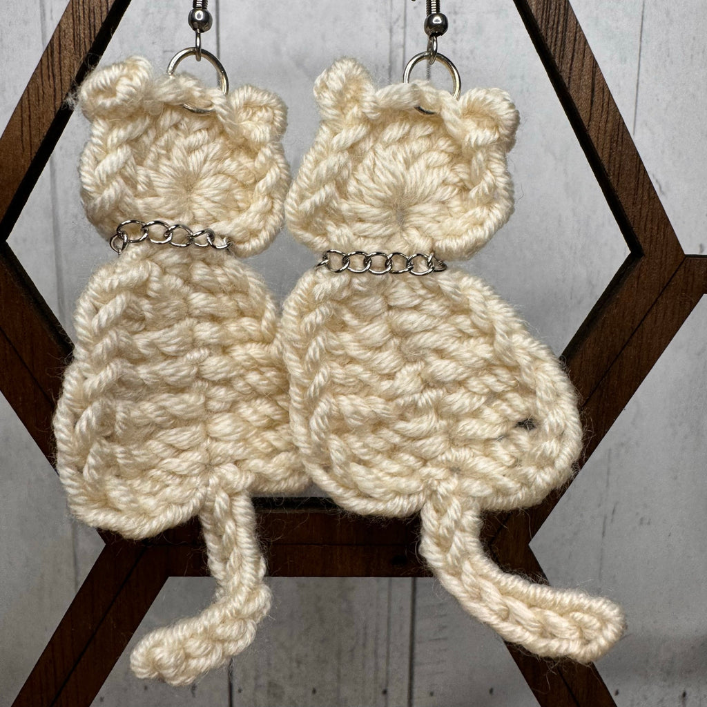 Cat Crochet Earrings Kitty Accessories Tan Beige Earrings FAST SHIP NEW!