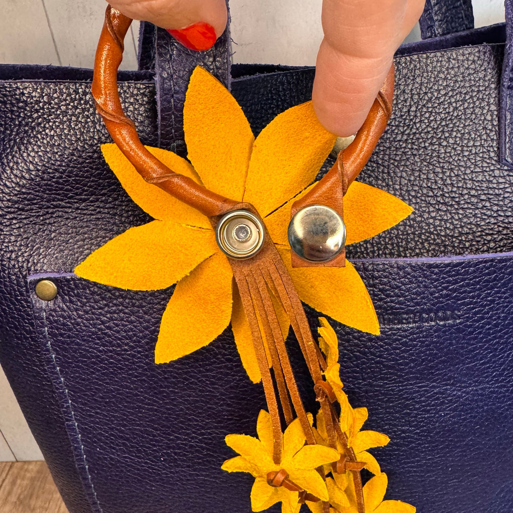 Leather Purse Charm Flower Charm Genuine Leather Yellow Daisy Bag Charm NEW!
