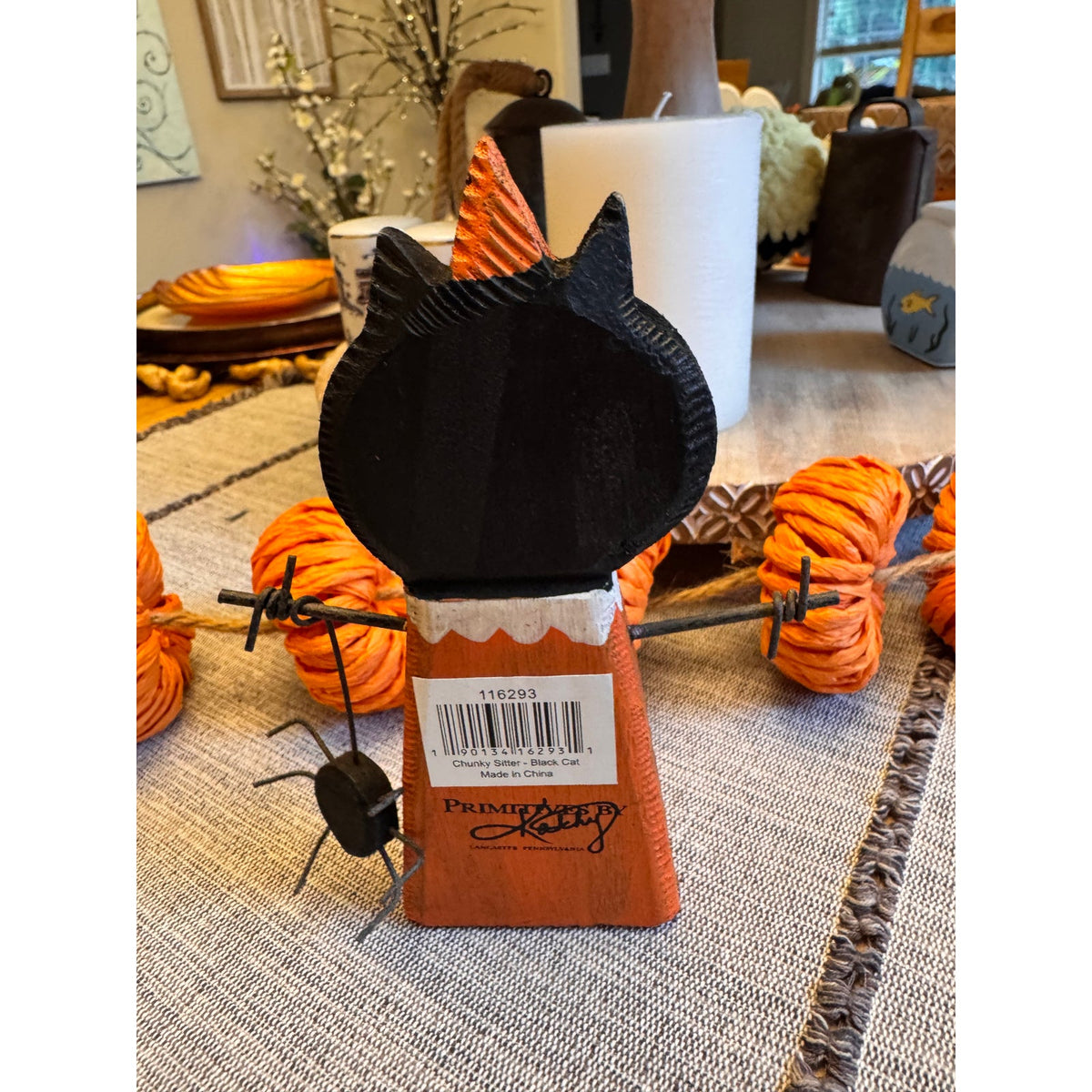 Set of 4 Fall Rustic Home Decor Wood Mummy Kitty Candy Corn Yarn Ghost