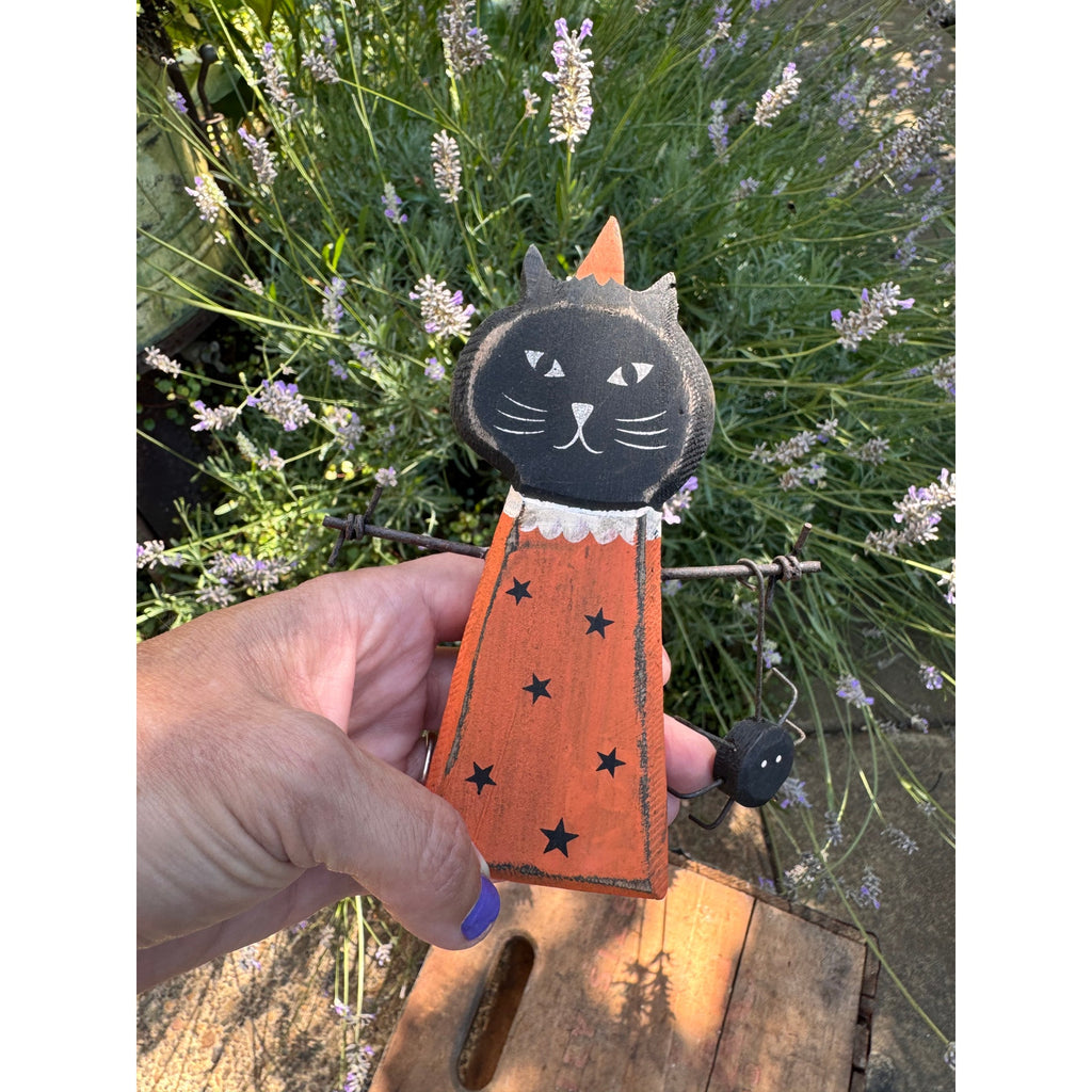 Rustic Halloween Home Decor Sitter Wood Black Cat Fall Autumn FAST SHIP NEW