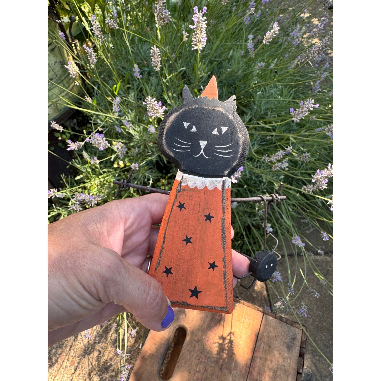 Rustic Halloween Home Decor Sitter Wood Black Cat Fall Autumn FAST SHIP NEW