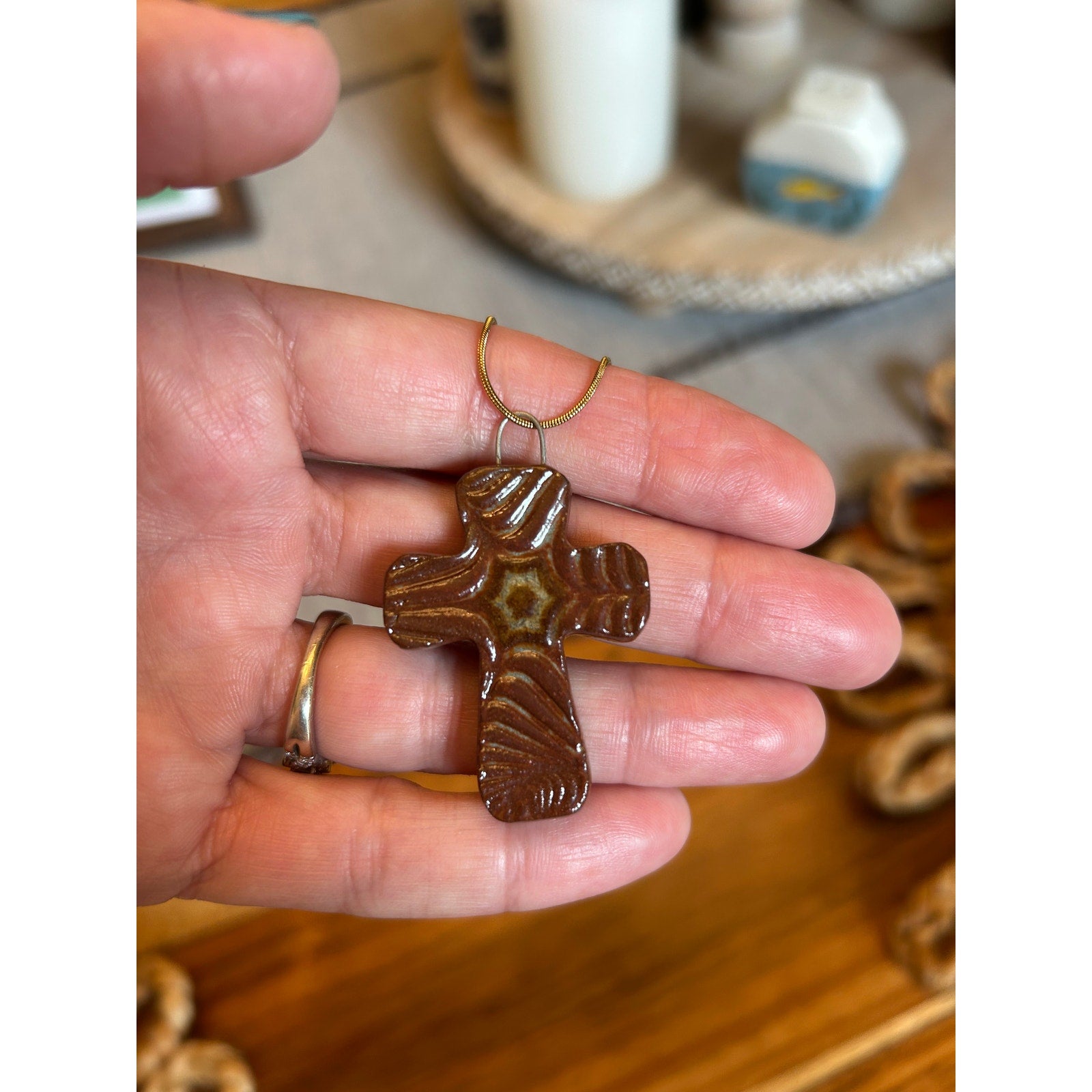 Ceramic Cross Pendant Necklace Handcrafted Jewelry Neutral Necklace with Cross
