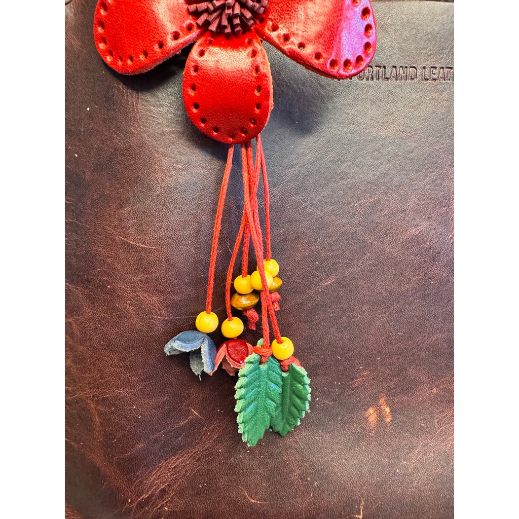 Red Daisy Purse Charm Genuine Leather Flower Red Bag Charm NEW FAST SHIP
