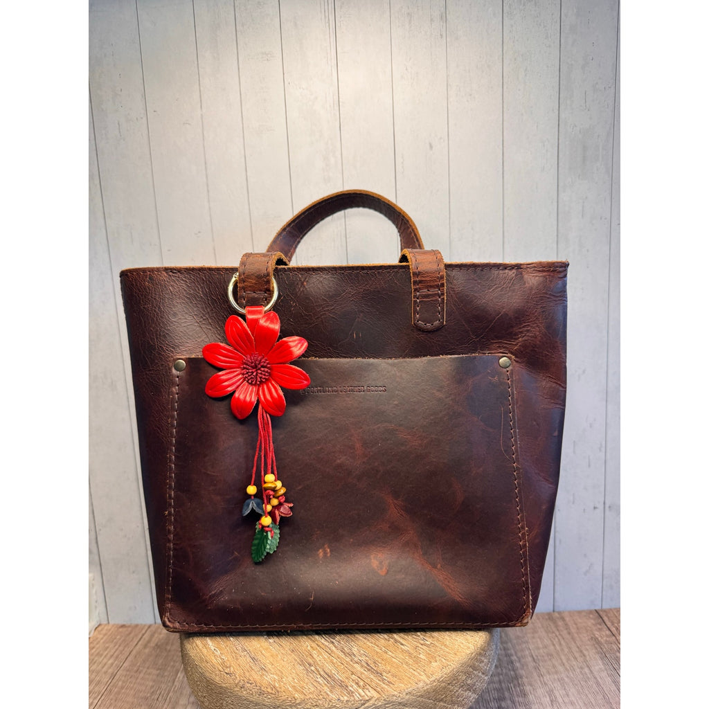 Red Summer Daisy Purse Charm Genuine Leather Summer Flower Bag Charm NEW!