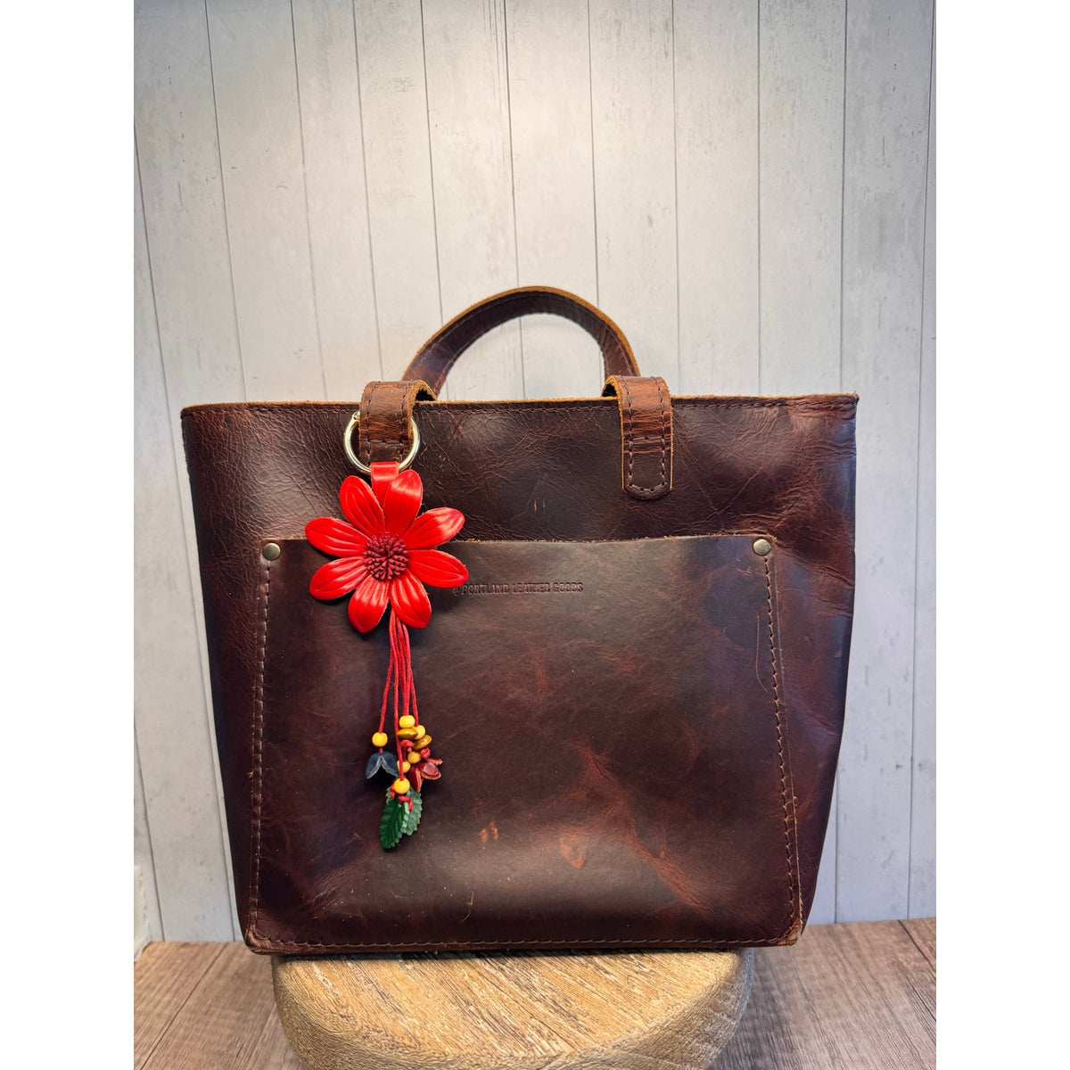 Red Summer Daisy Purse Charm Genuine Leather Summer Flower Bag Charm NEW!