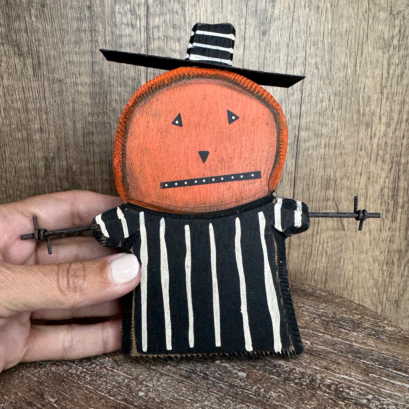 Rustic Halloween Jack O Lantern Home Decor Sitter Wood Pumpkin Fall FAST SHIP NEW