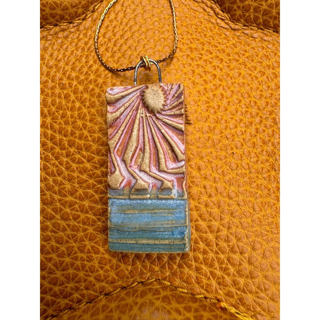 Sunburst Kiln Fired Ceramic Necklace Ceramic Rectangle Pendant Jewelry Necklace