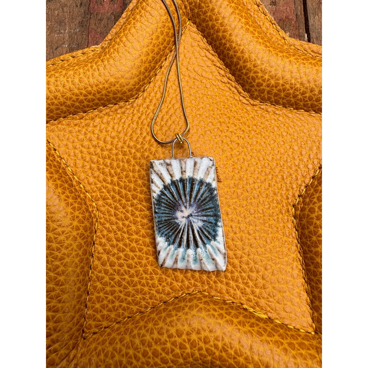 Kiln Fired Ceramic Necklace Ceramic Rectangle Pendant Handcrafted Jewelry