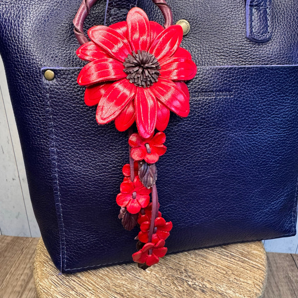 Genuine Leather Gerbera Daisy Purse Charm Leather Red Spring Bag Charm NEW
