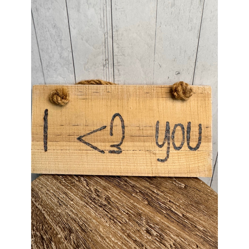 Wood Plaque I Love You Woodburning Art Gift Rustic Wall Hanging NEW!