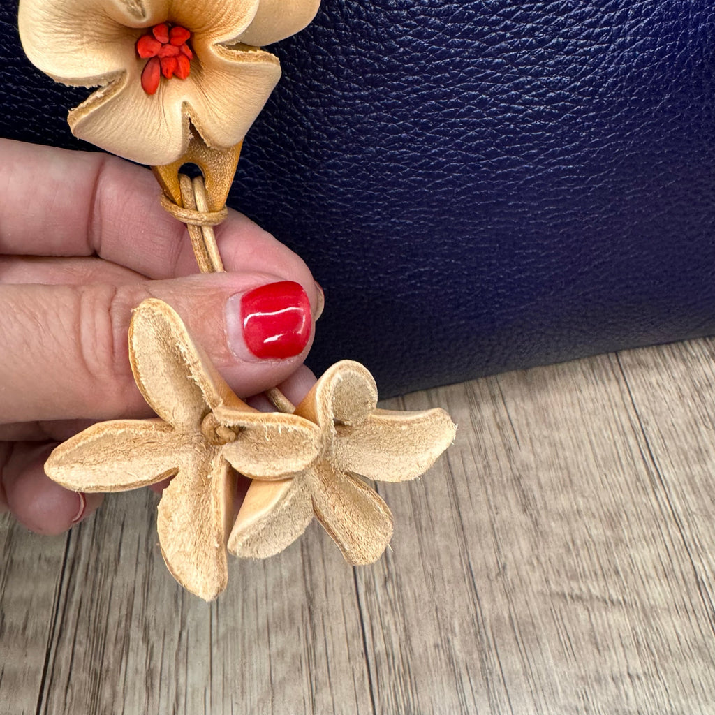 Genuine Leather Peach Hibiscus Flower Bag Charm Crossbody Purse Bag NEW