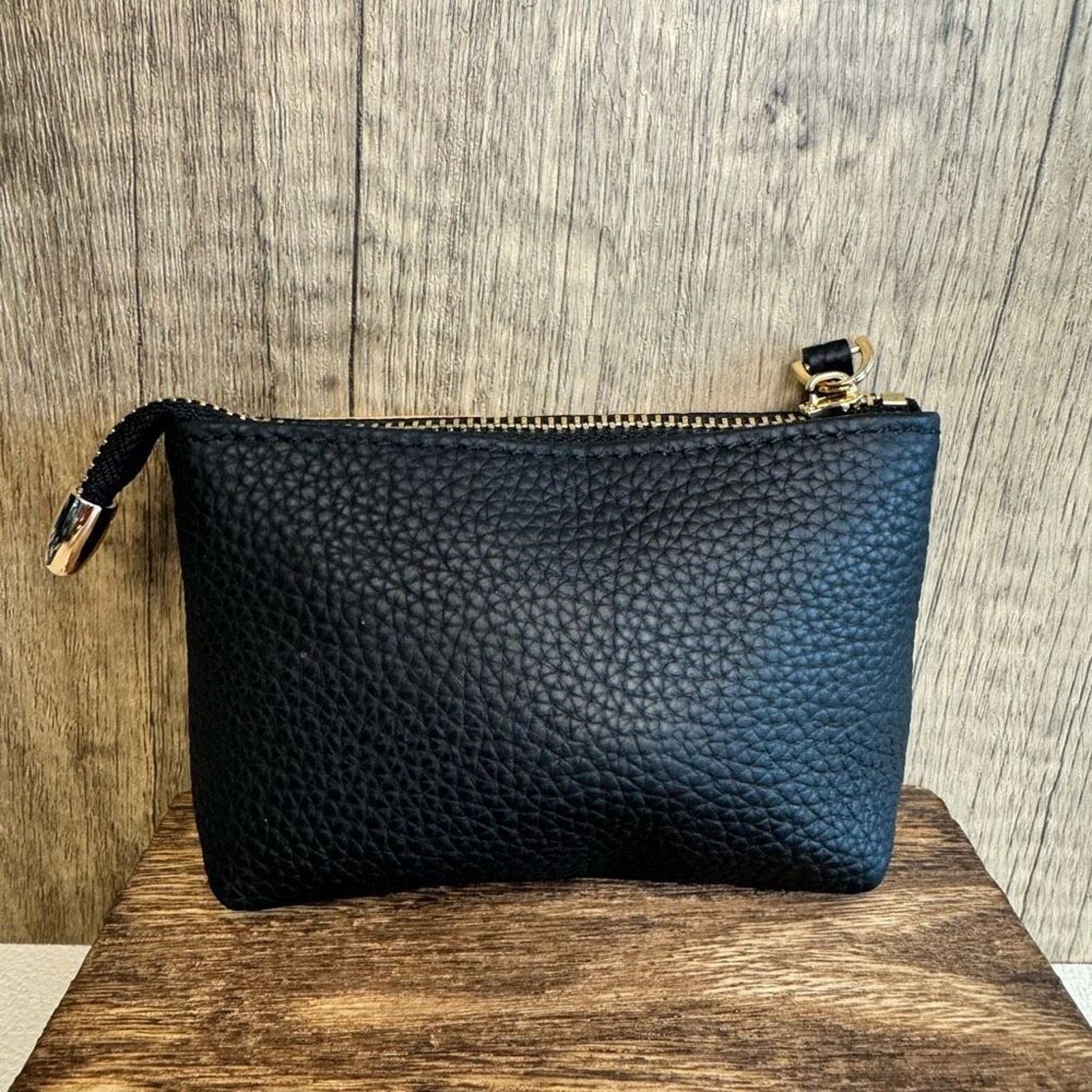 Flower Coin Purse Wallet Black Leather Wallet NEW FAST SHIP Genuine Leather