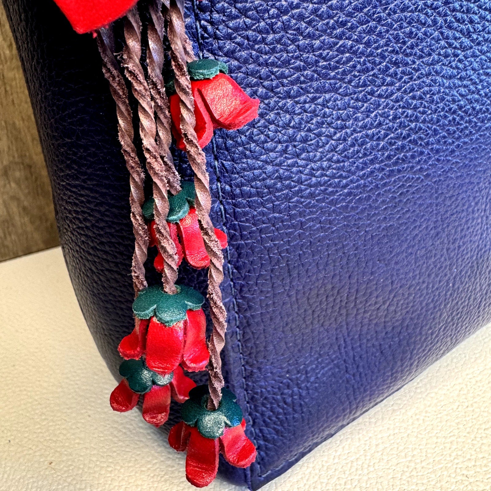 Leather Red Flower Purse Charm Genuine Leather Bag Charm NEW FAST SHIP