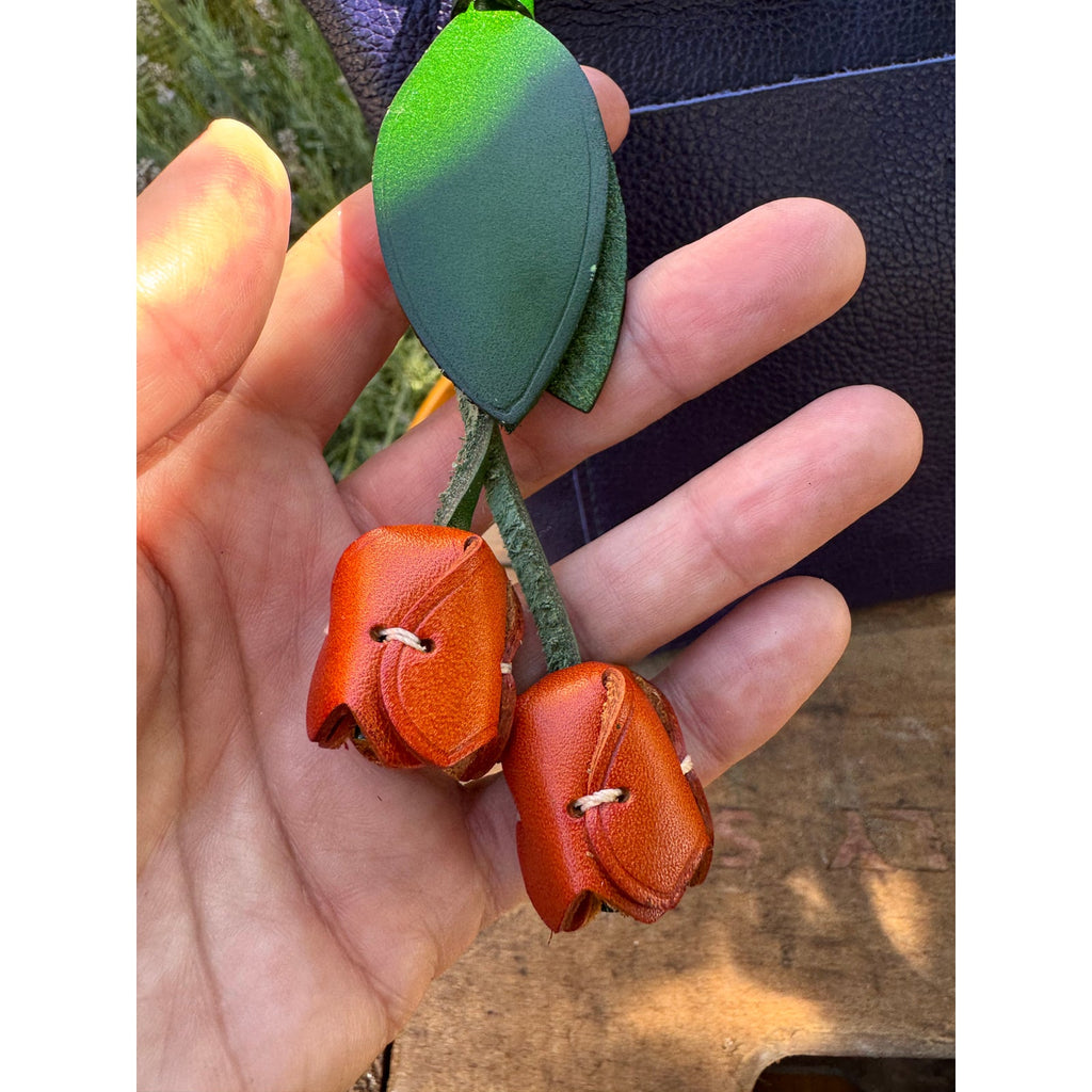 Genuine Leather Orange Tulip Bag Charm Tulip Spring Orange Flower Leather Charm