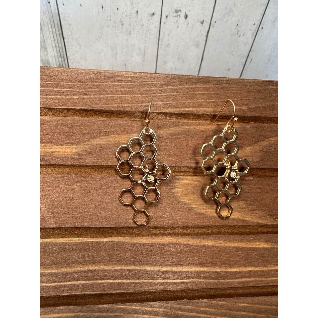 Honeycomb Bumblebee Gold Earrings Dangly Earrings Fashion Bee