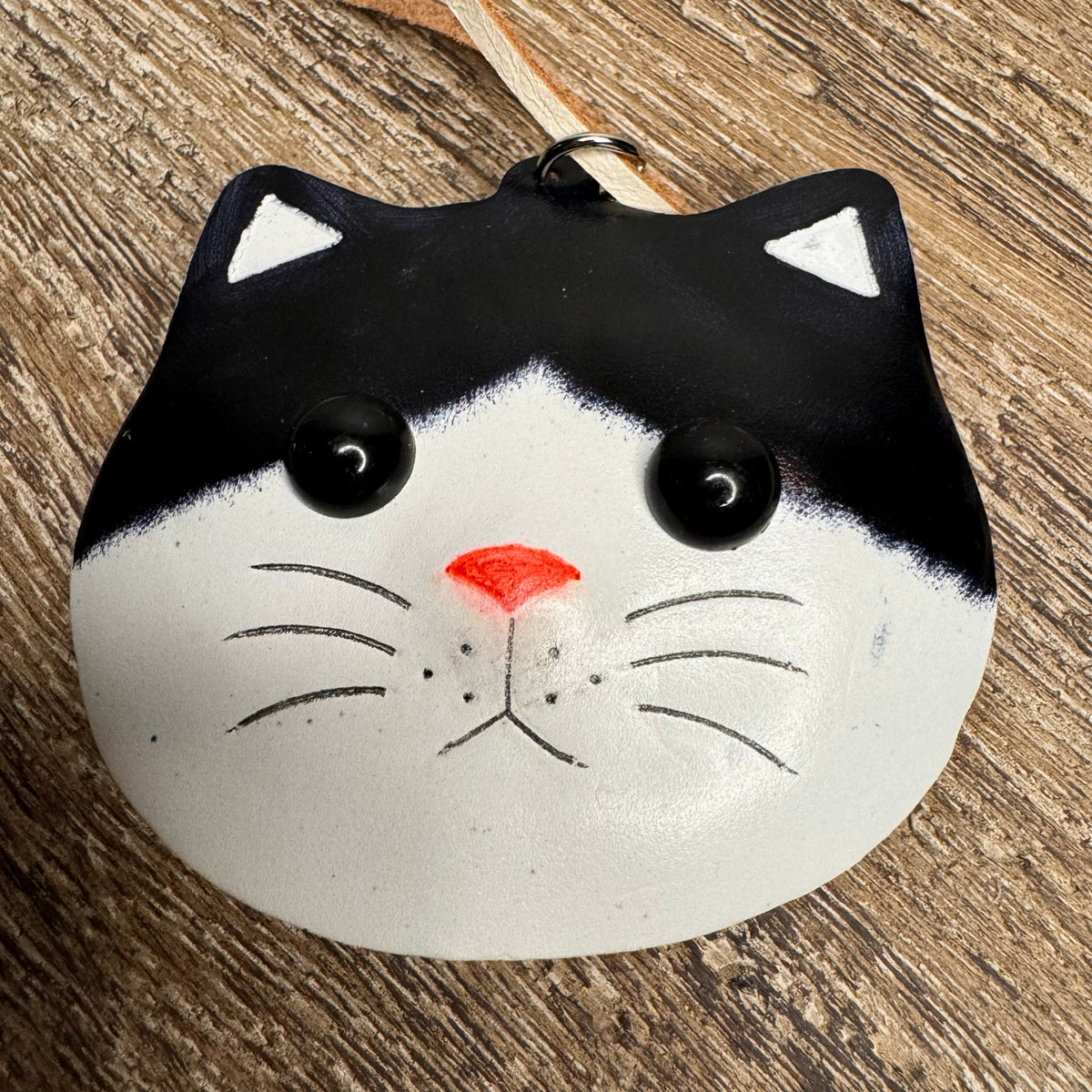 Genuine Leather Black Cat Bag Charm Leather Hand Painted Kitty Cat Purse Charm