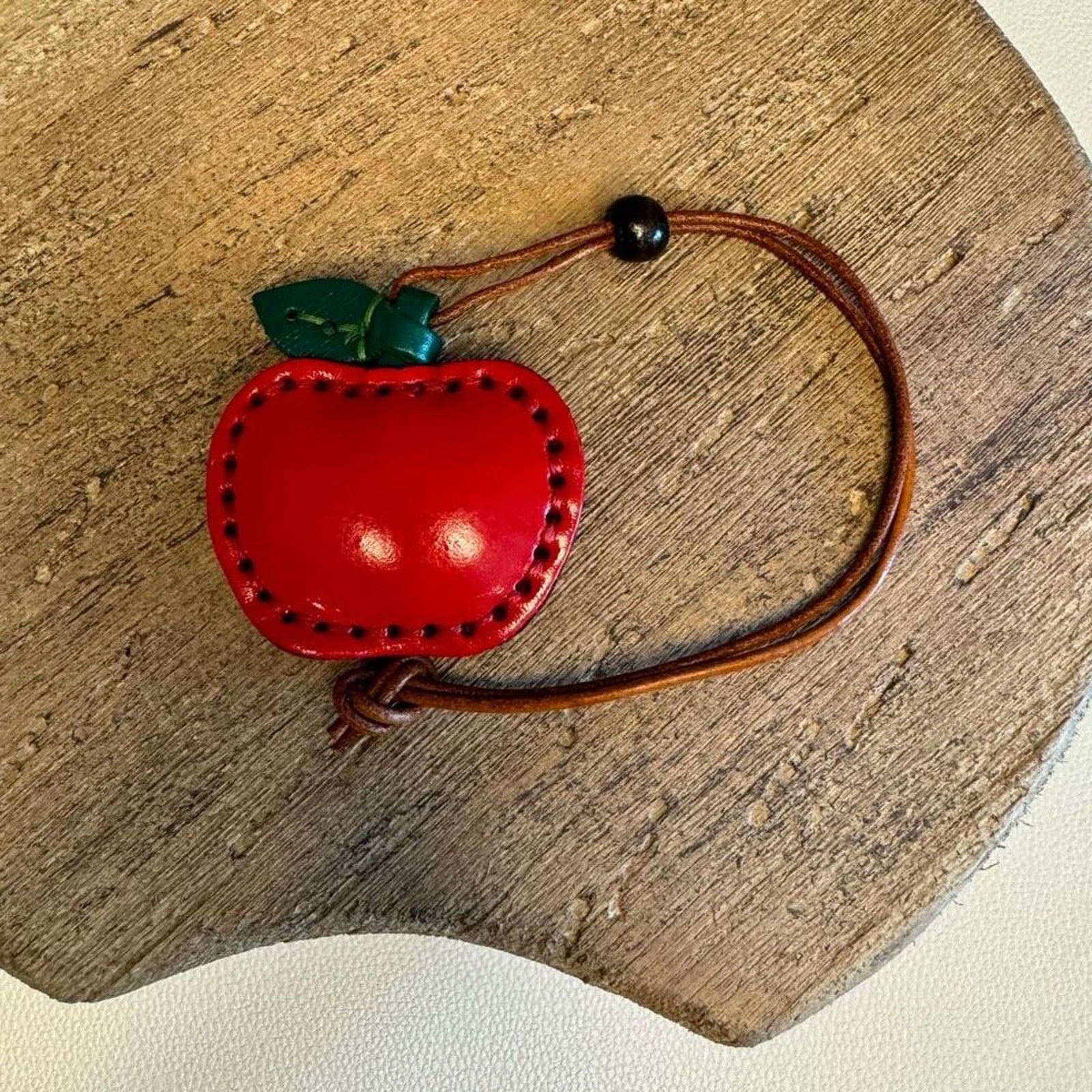 Genuine Leather APPLE Bag Charm Crossbody Purse Bag Flair Keychain NEW