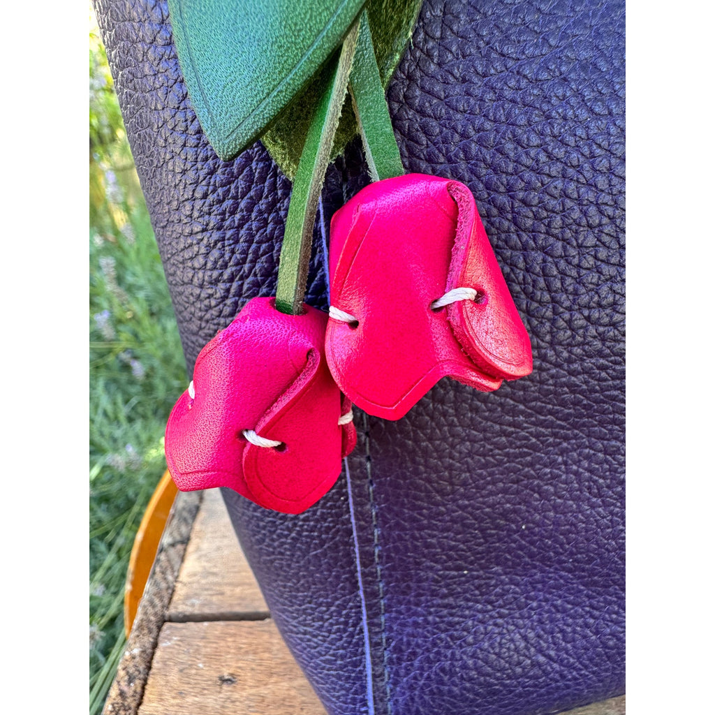 Genuine Leather Hot Pink Tulip Bag Charm Tulip Spring Pink Flower Leather Charm