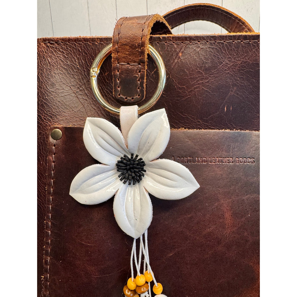 White Flower Daisy Purse Charm Genuine Leather Flower White Bag Charm NEW!