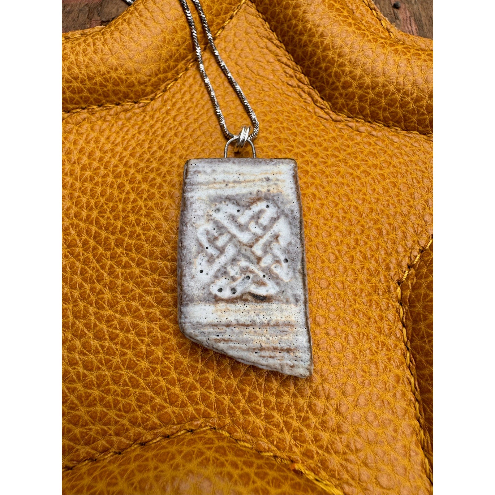 Ceramic Off White Pendant Necklace Handcrafted Jewelry Neutral Necklace