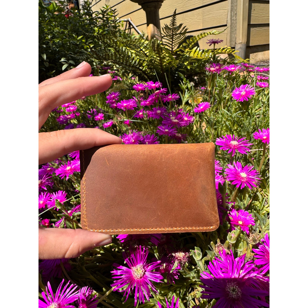 Genuine Leather Wallet  LIGHT BROWN Side Snap Credit Card Holder Wallet NEW