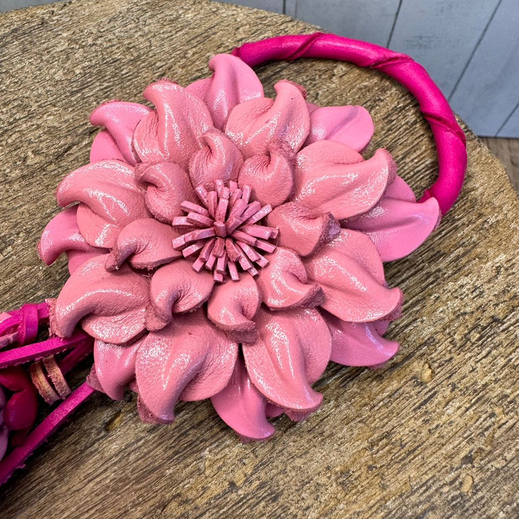 Leather Flower Purse Charm Genuine Leather Pink Mum Bag Charm NEW FAST SHIP