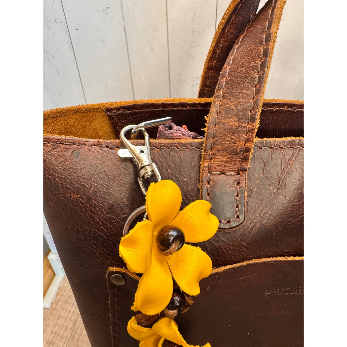 Plumeria Flower Bag Charm Genuine Leather Flower Bag Charm Yellow Flower Charm