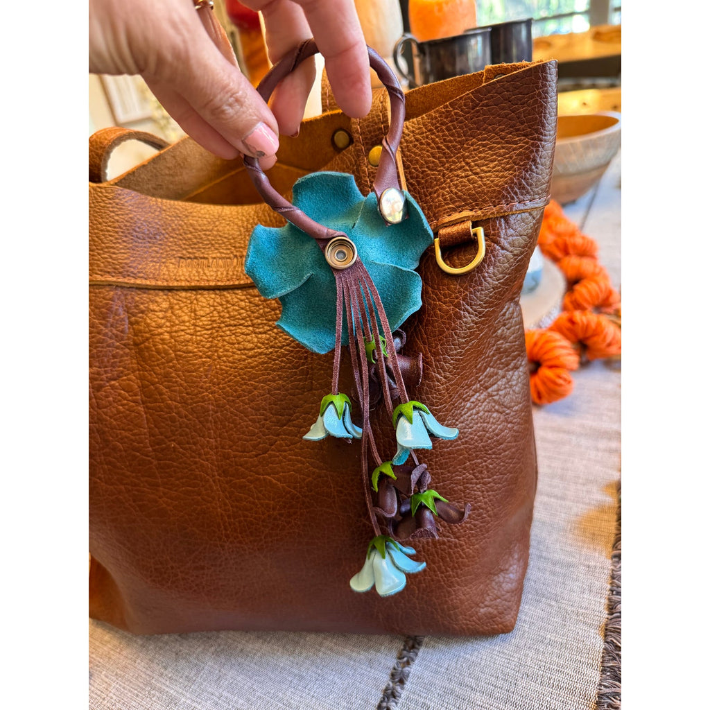 Baby Blue Rose Purse Charm Flower Bag Charm Genuine Leather Accessories NEW!