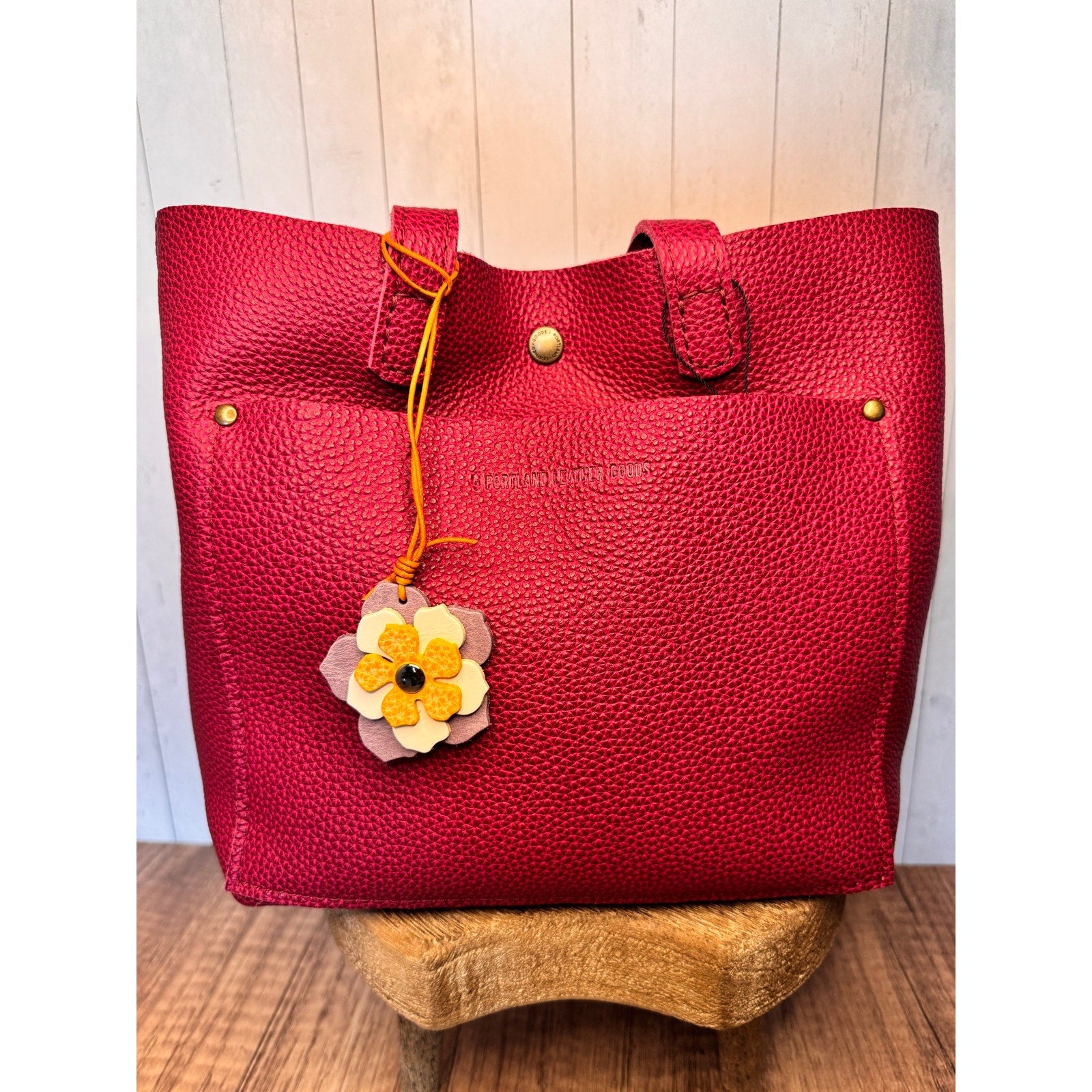 Leather Flower Bag Charm Yellow White Purple Flower Charm Genuine Leather 2 in