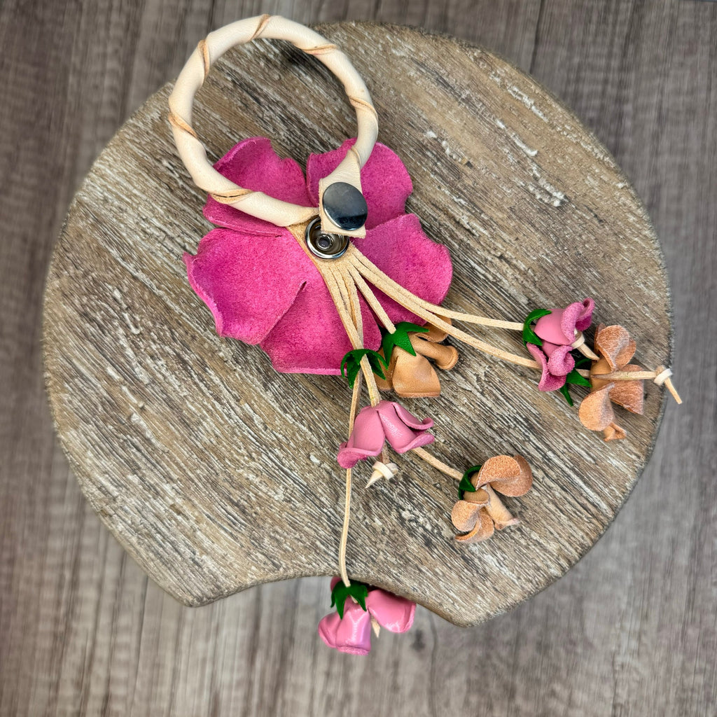Leather Light Pink Rose Purse Charm Genuine Leather Rose Flower Bag Charm