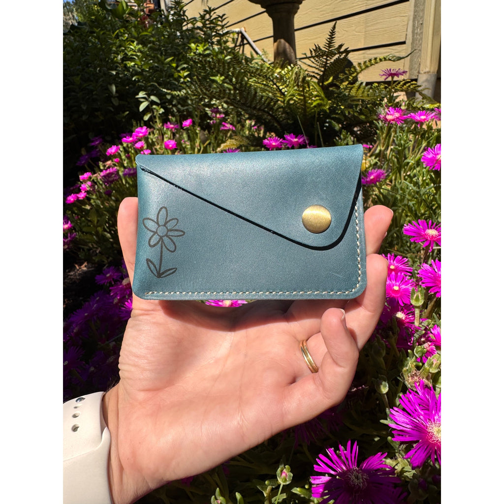 Genuine Leather Wallet  OCEAN BLUE Side Snap Credit Card Holder Wallet NEW