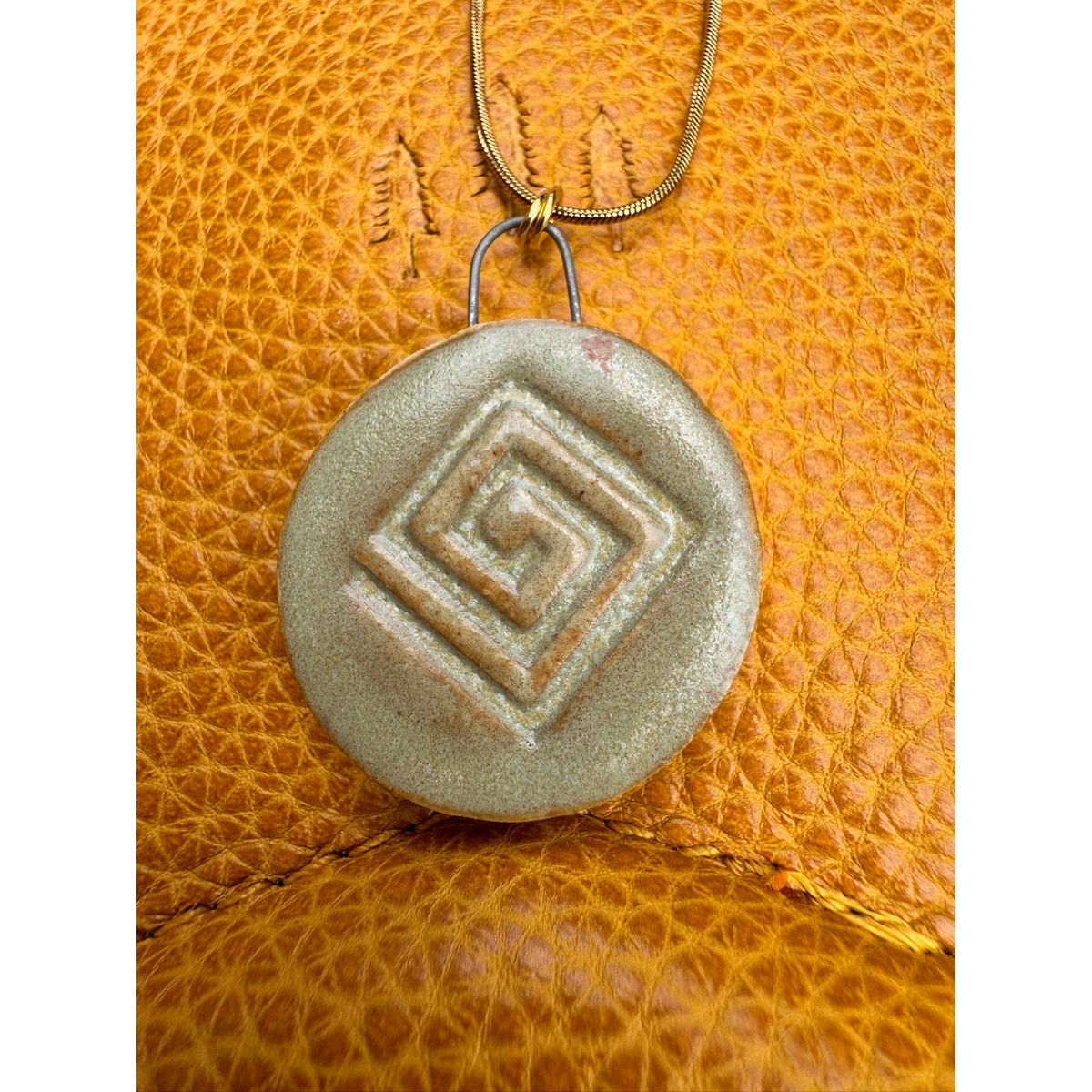 Kiln Fired Light Green Neutral Necklace Handcrafted Ceramic Round Pendant