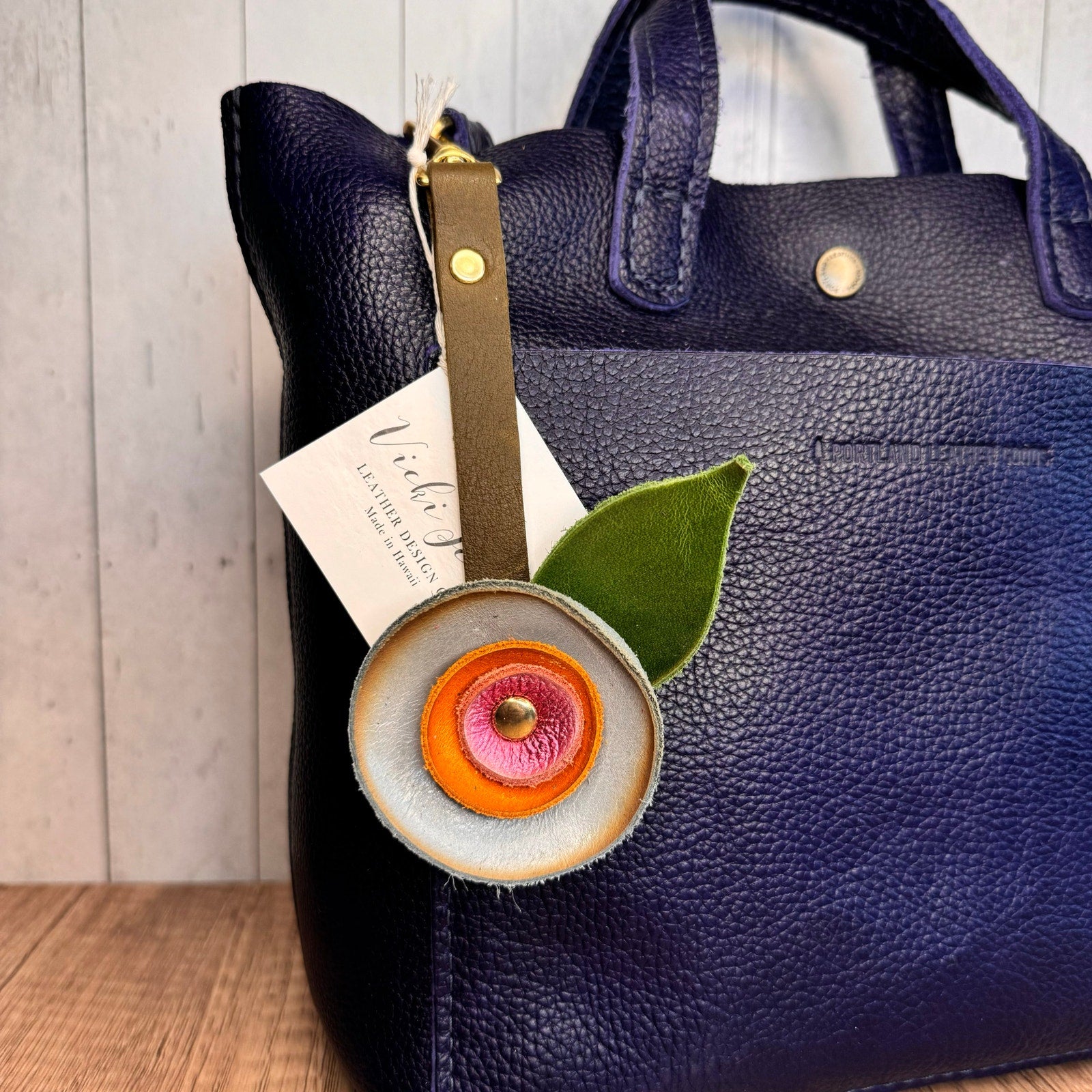 Genuine Leather Purse Charm Blue Orange Pink Flower Bag Keychain Purse Accessory