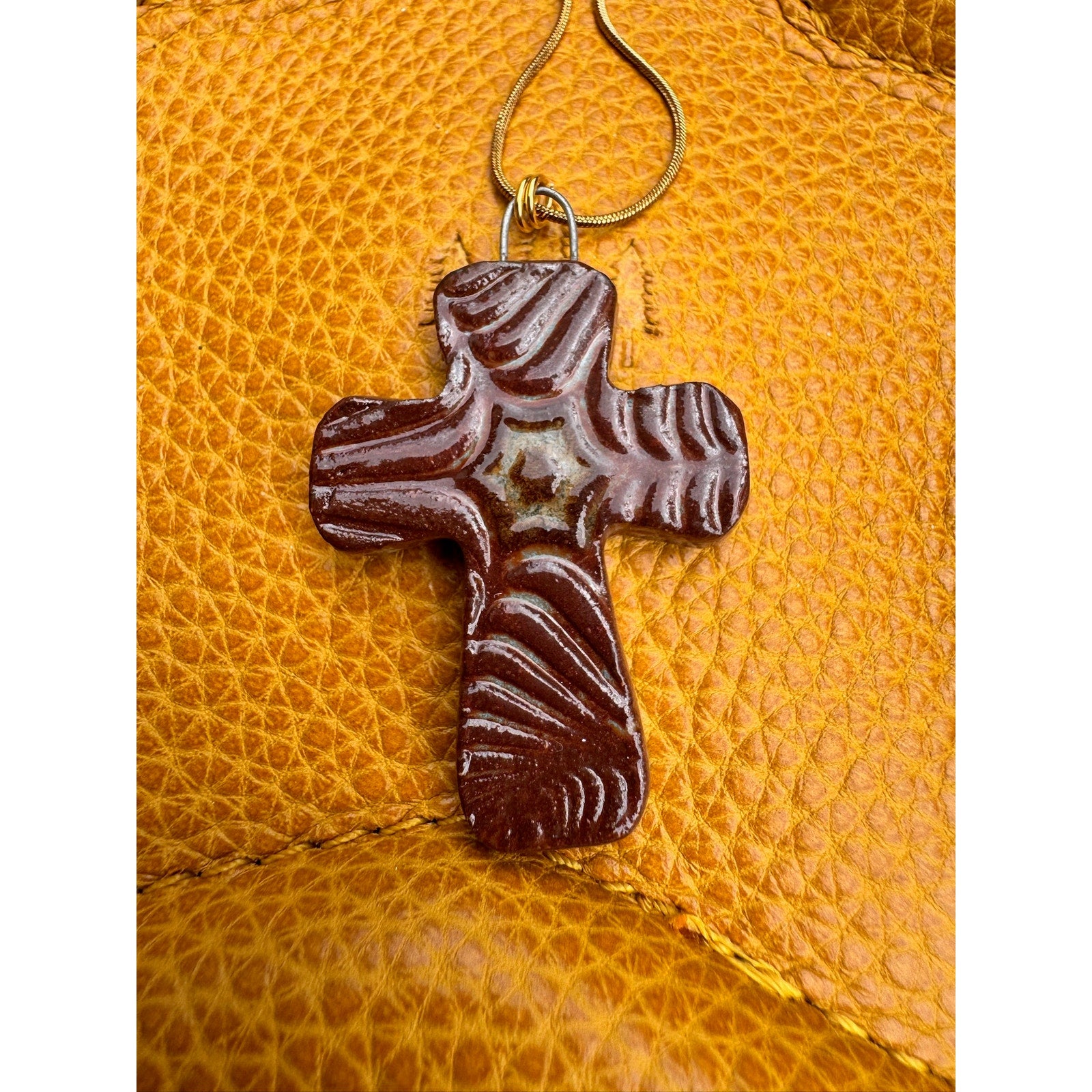 Ceramic Kiln Fired Cross Necklace Handcrafted Cross Pendant Jewelry Ceramics
