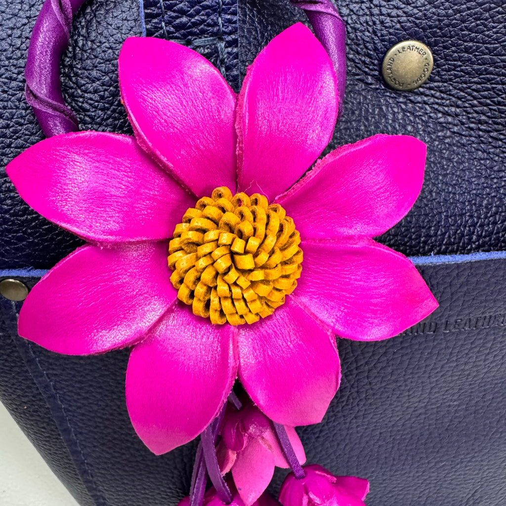 Leather Daisy Flower Purse Charm Genuine Leather Purse Hot Pink Bag Charm