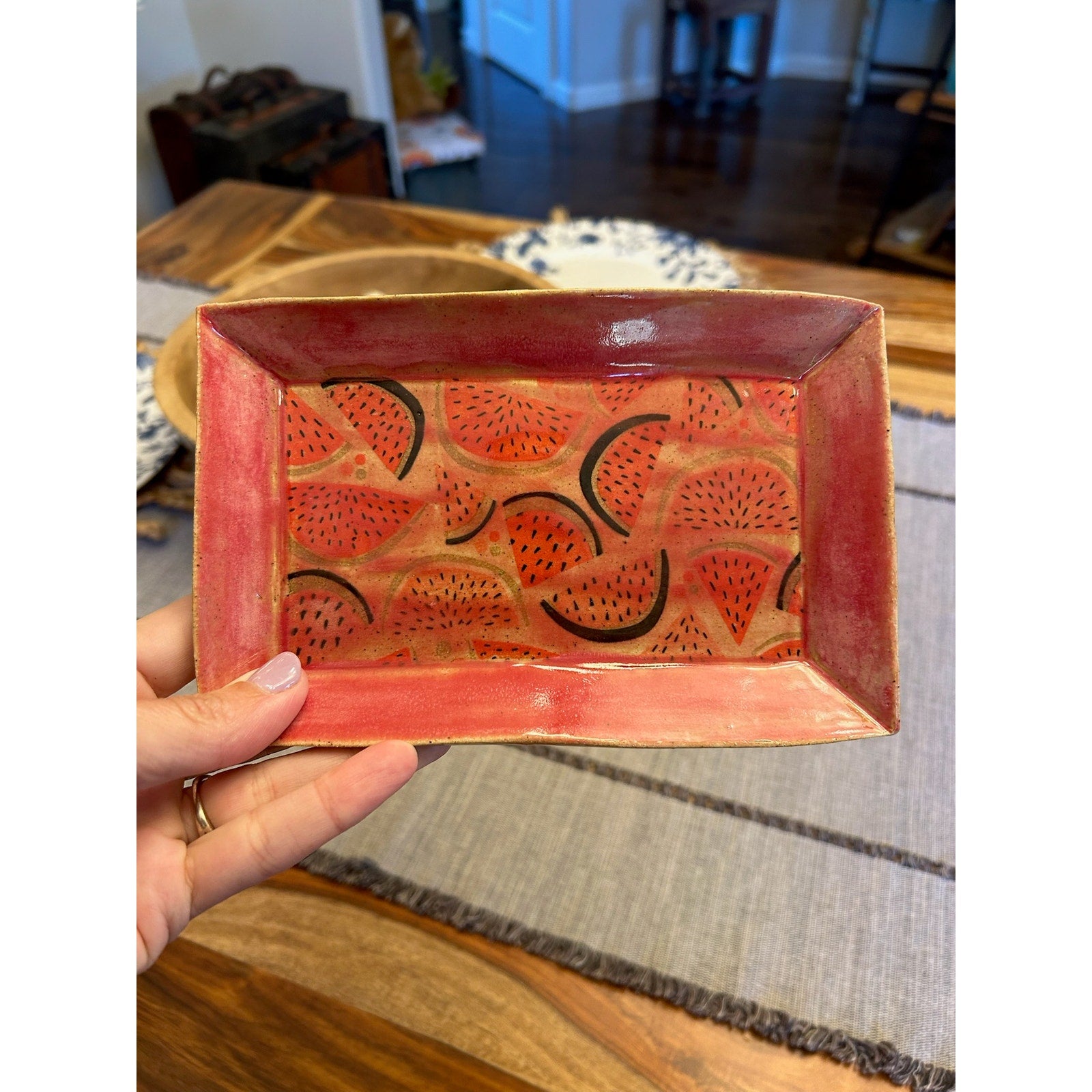 Ceramic Handcrafted Watermelon Dish Tray West Hills Studio Pink Home Decor