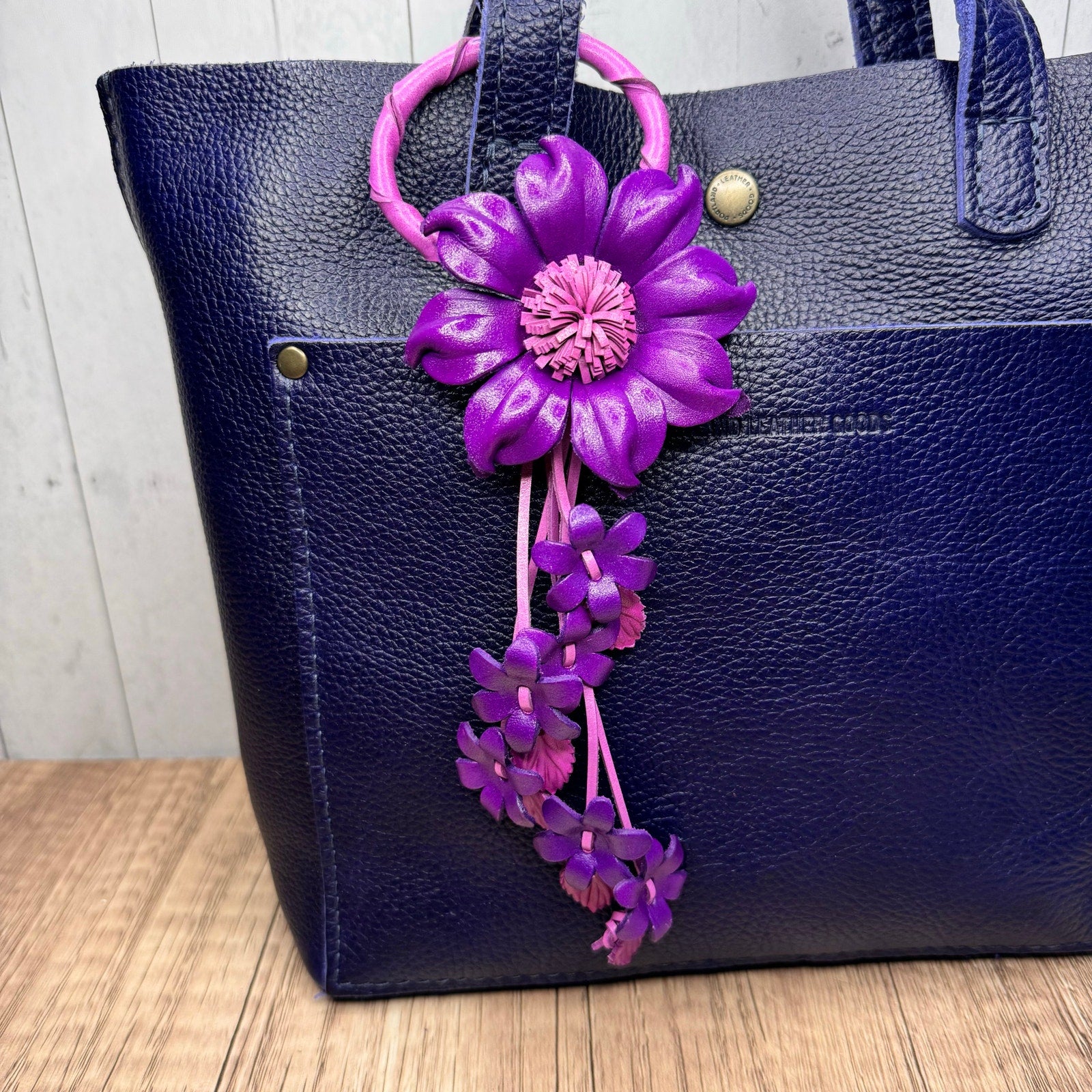 Genuine Leather Flower Purse Charm Leather Purple Spring Bag Charm NEW FAST SHIP