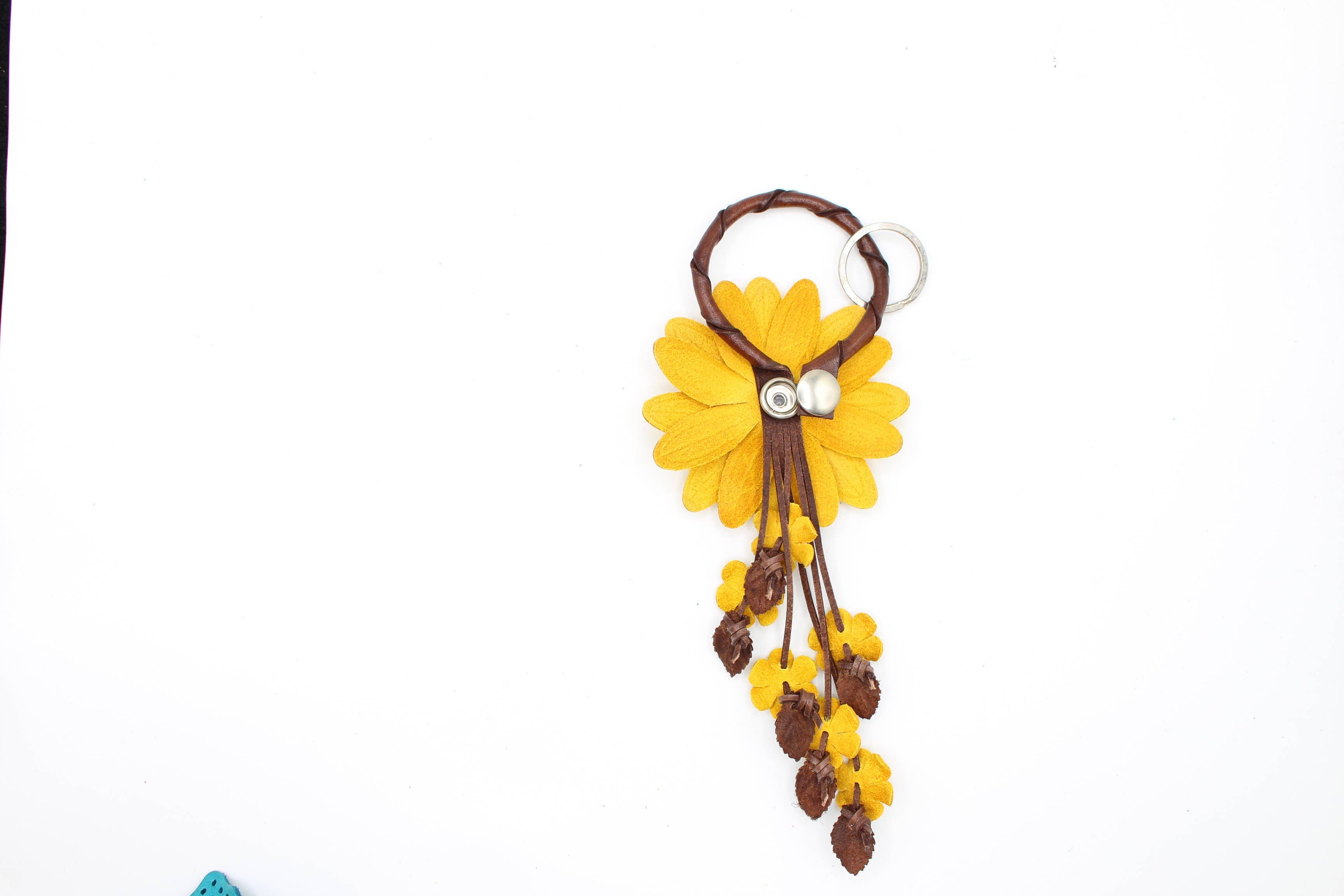Large Leather Sunflower Keychain Bag Charm Leather Purse Charms