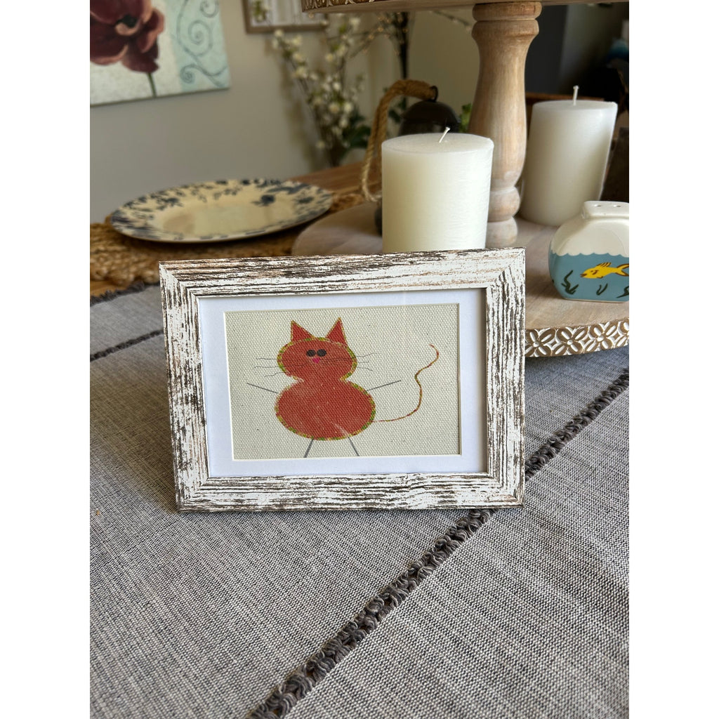Mini Orange Kitty Cat Picture Frame 6 x 4 Original Canvas Art Poppy Cat Rustic