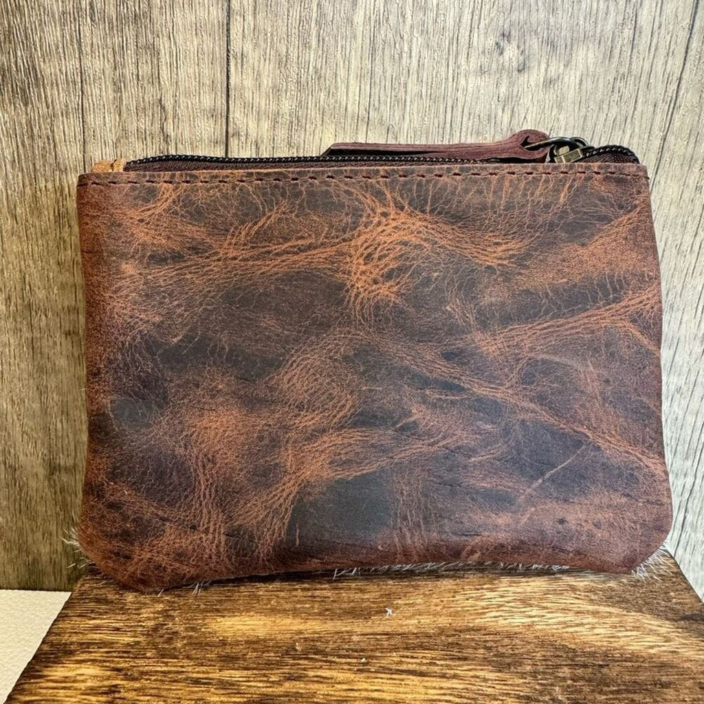 Double Zip Pouch Genuine Cow Hide & Leather Wallet NeW FAST SHIP 5.5 x 3.75