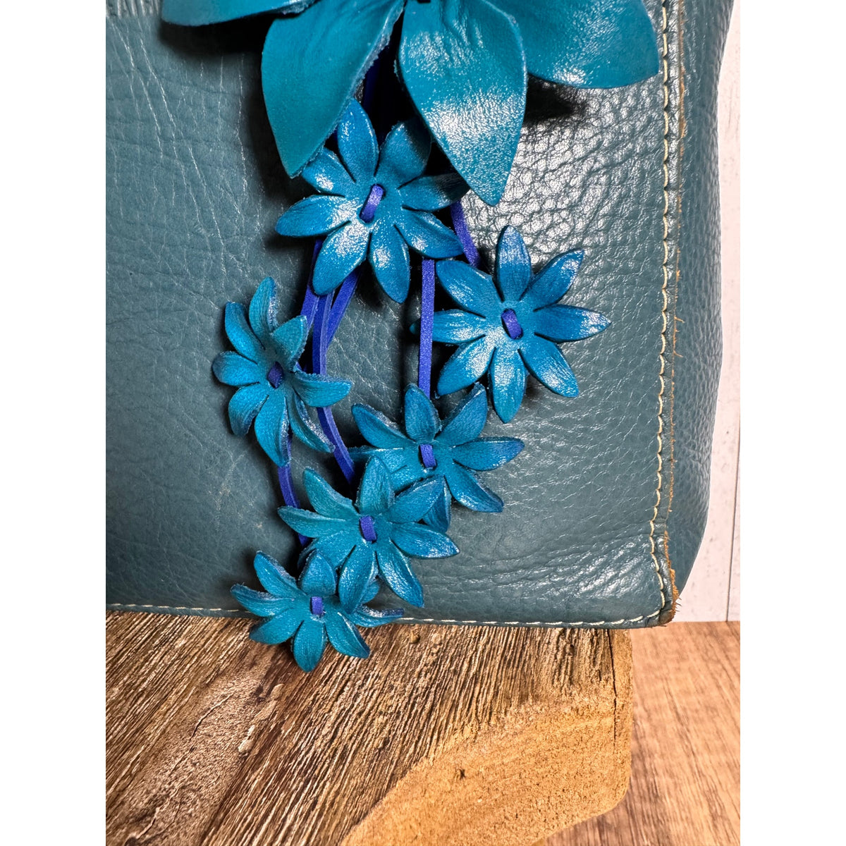 Blue Purse Charm Flower Bag Charm Genuine Leather Accessories NEW!