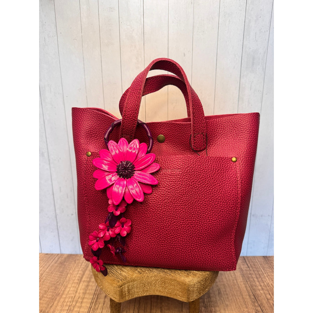 Leather Hot Pink Flower Purse Charm Genuine Leather Daisy Flower Bag Charm