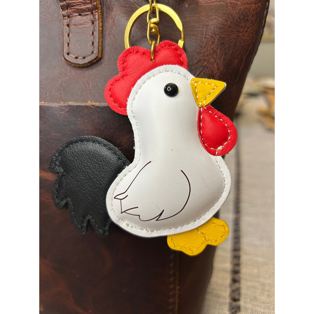 Chicken Bag Charm Genuine Leather White Chicken Purse Charm Black Accessories