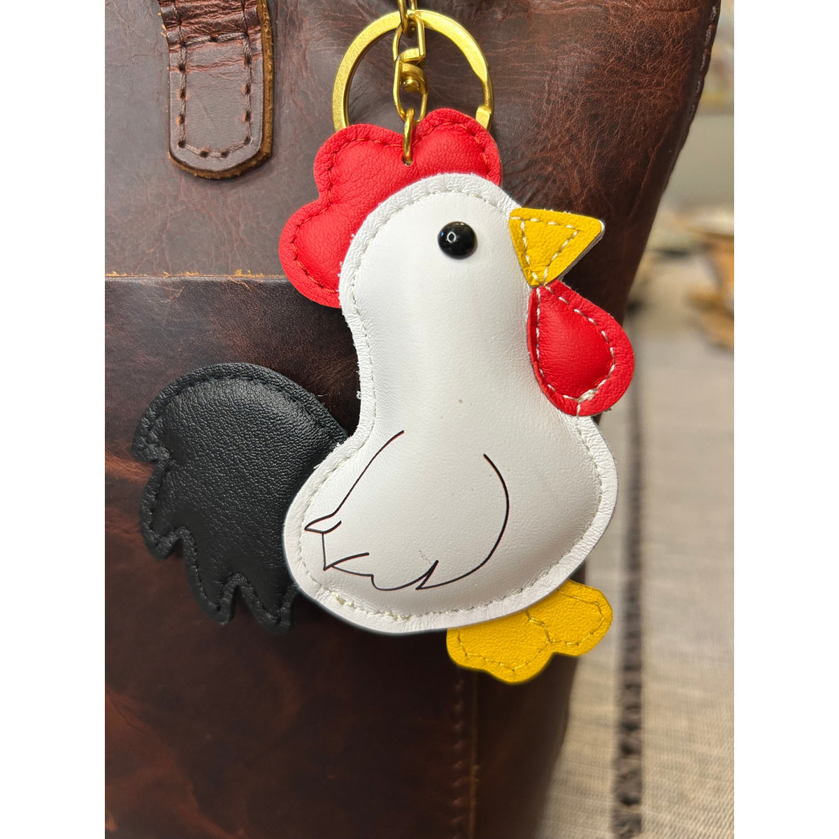Chicken Bag Charm Genuine Leather White Chicken Purse Charm Black Accessories