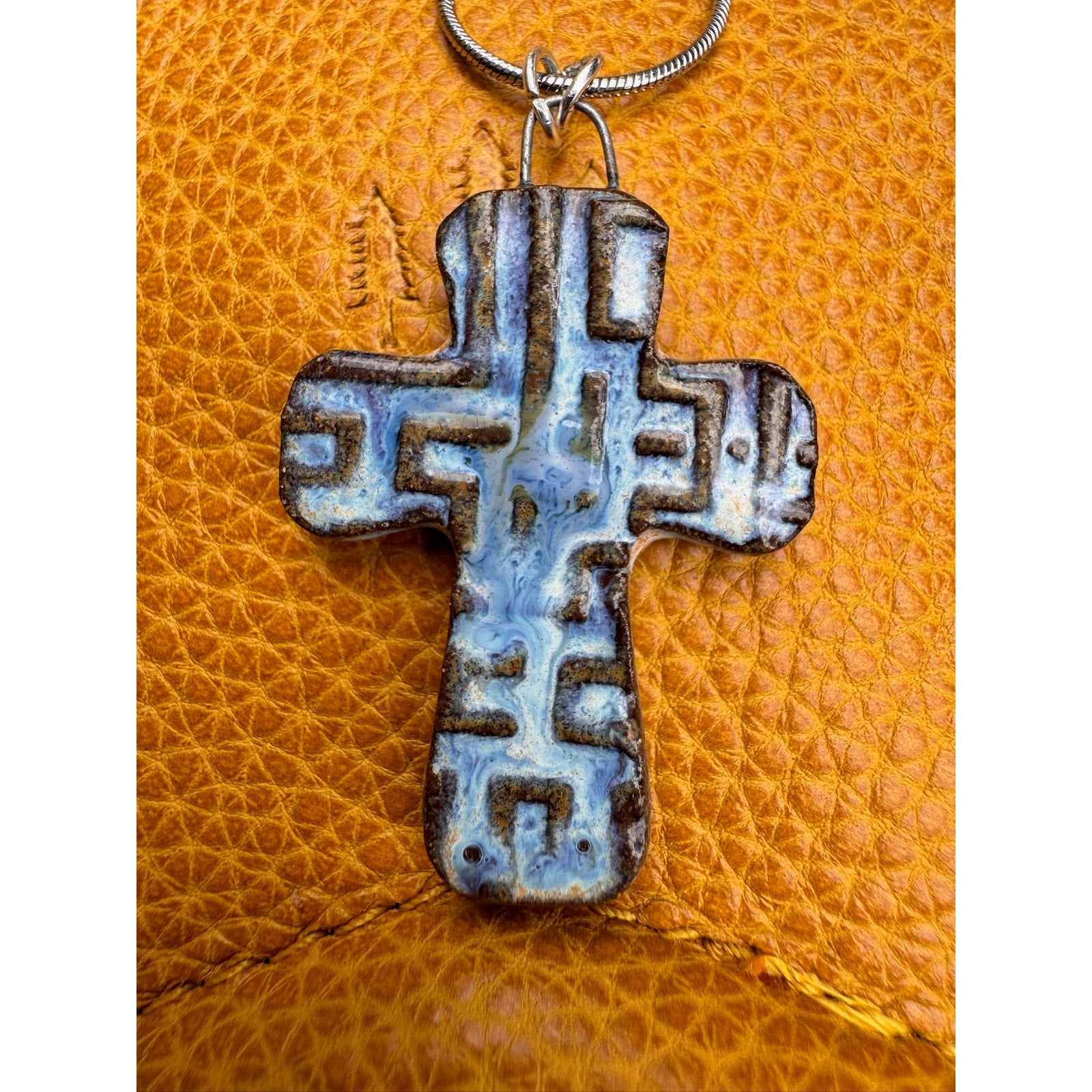 Boho Cross Pendant Necklace Handcrafted Blue Cross Pendant Necklace Medallion