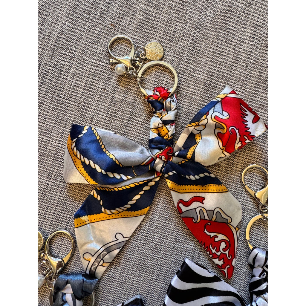 3 Satin Bow Bag Charms Floral Purse Charm Zebra Colorful Bow
